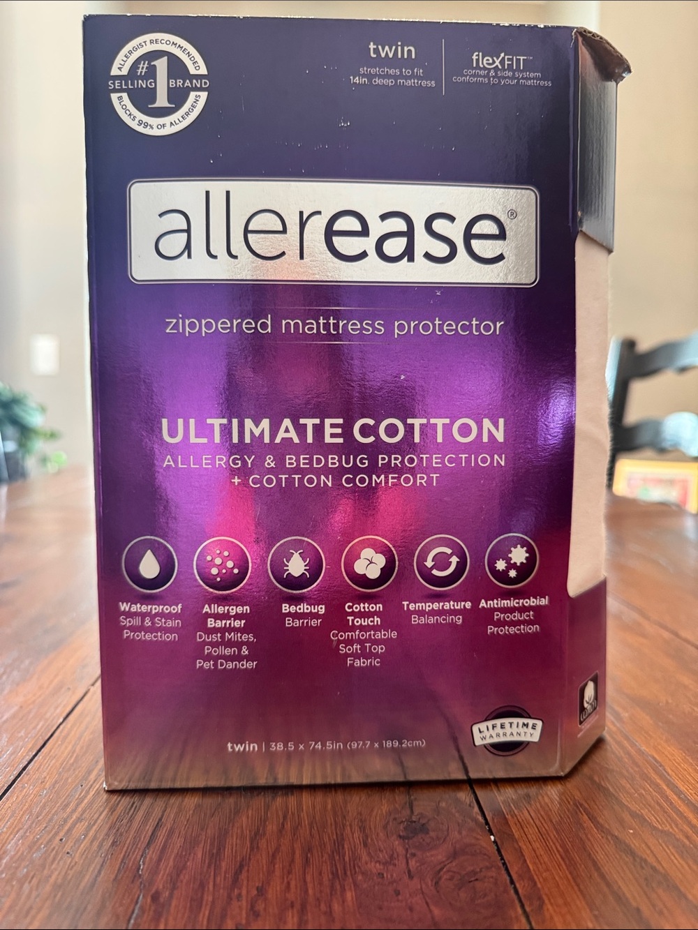 allerease Ultimate Cotton Zippered Mattress Protector Twin XL - Picture 1 of 5